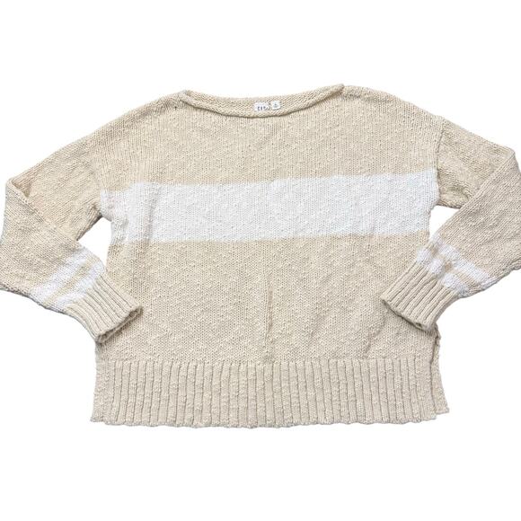GAP Sweaters - Gap Women’s woven crewneck sweater, beige/tan and white colorblock, XL